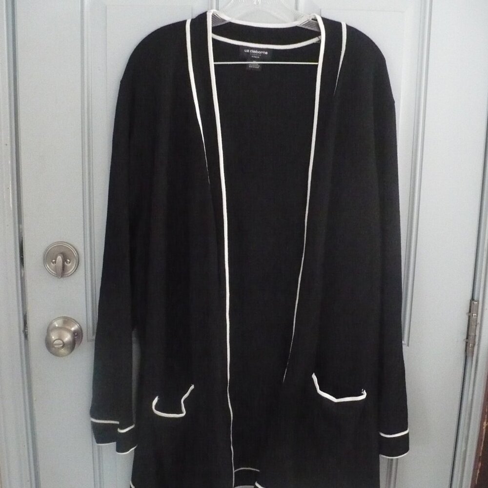 Black Knit Ladies Cardigan Sweater Size 2X by Liz Claiborne